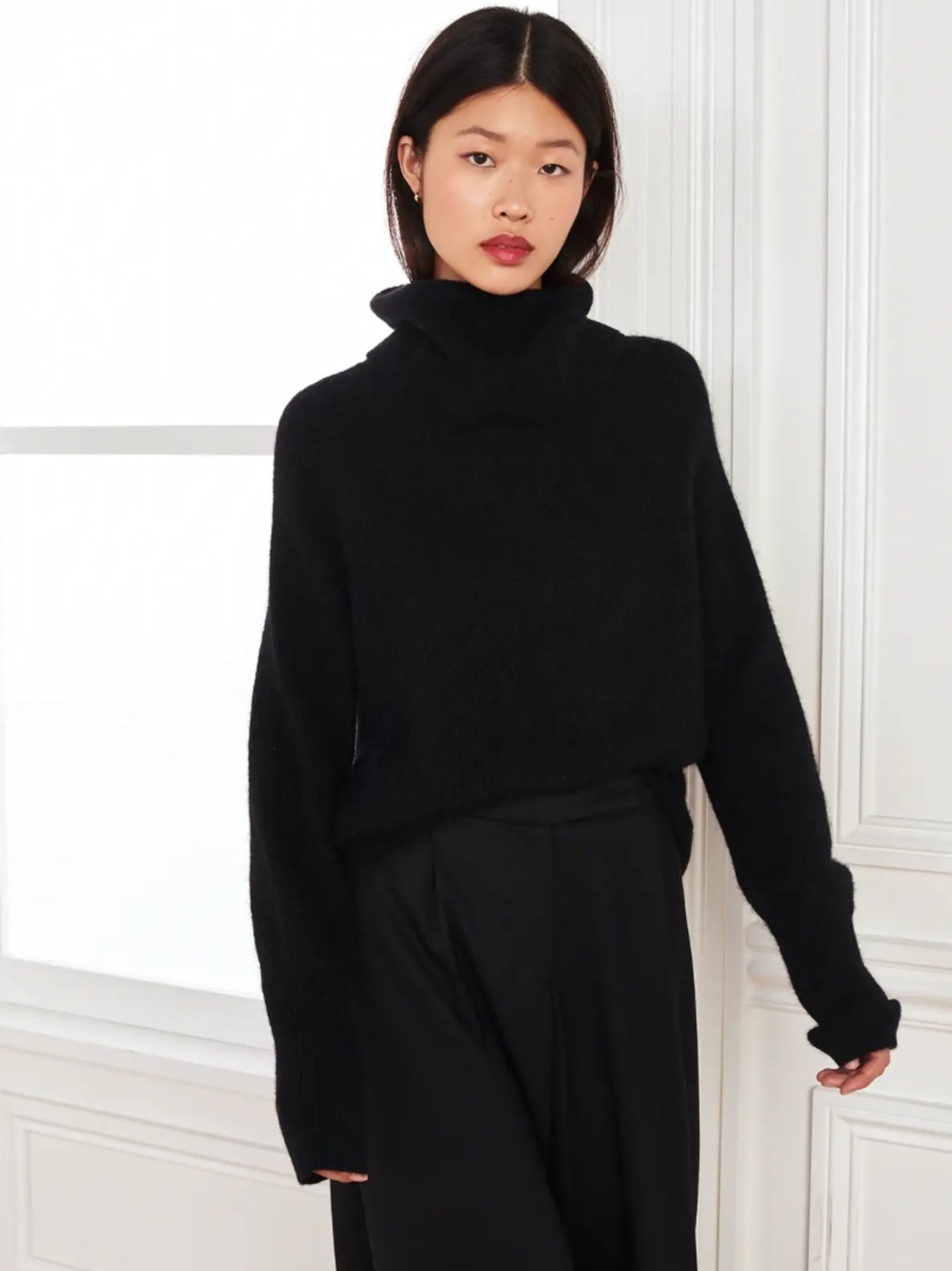 Quince Alpaca blend Black Ribbed Turtleneck Sweater XS